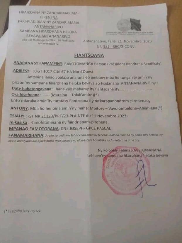 Image à la une de Incitation à la rébellion militaire – Le président du SECES et celui du Randrana Sendikaly convoqués à la Gendarmerie