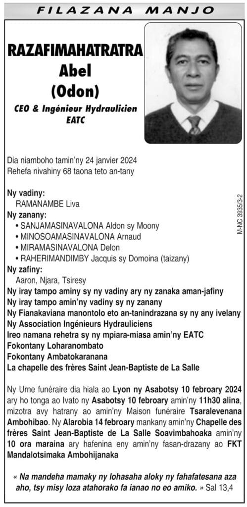 Image à la une de Nécrologie du 12 février 2024