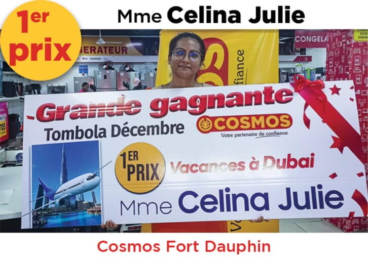 Image à la une de TOMBOLA COSMOS   – Une cliente de Tolagnaro remporte le premier prix