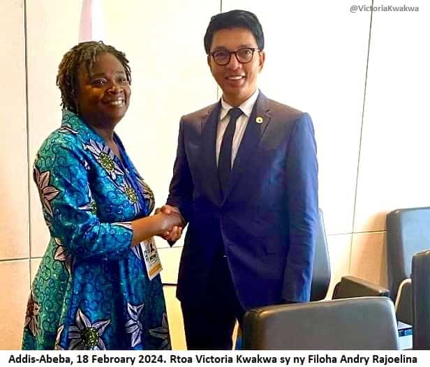 Image à la une de Addis-Abeba, Dar-es-Saalam, Antananarivo. Ny Filoha Andry Rajoelina sy Ramatoa Victoria Kwakwa. In-telo tokoa no nihaonany