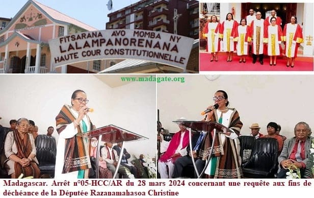 Image à la une de Madagascar. Arrêt n°05-HCC/AR du 28 mars 2024 concernant une requête aux fins de déchéance de la Députée Razanamahasoa Christine