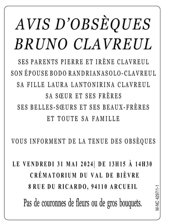 Image à la une de Nécrologie du 24 mai 2024