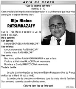 Image à la une de Nécrologie du 11 mai 2024