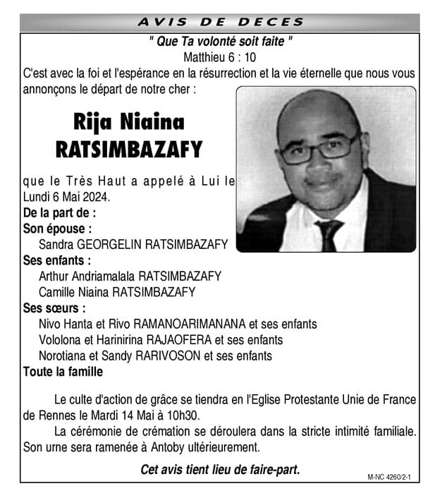 Image à la une de Nécrologie du 10 mai 2024