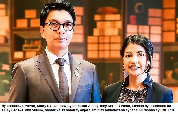 Image à la une de Genève. Hanatrika ny faha-60 taonan’ny UNCTAD ny Filoha Andry Rajoelina mivady