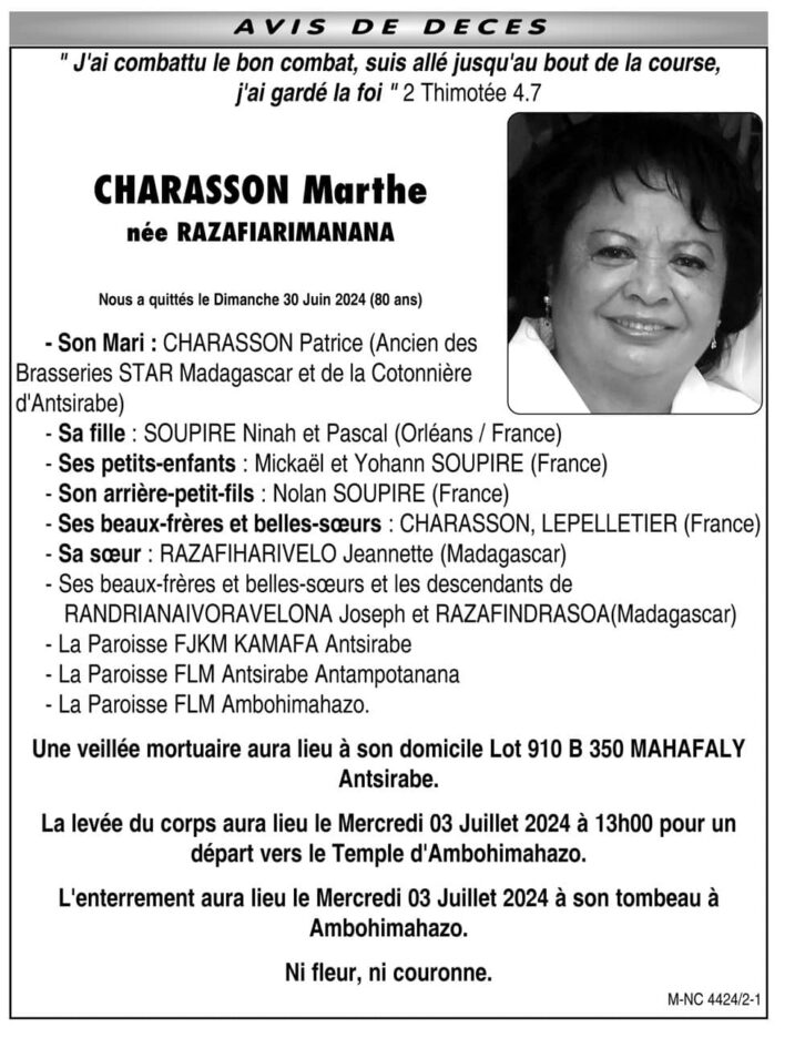 Image à la une de Nécrologie du 03 juillet 2024