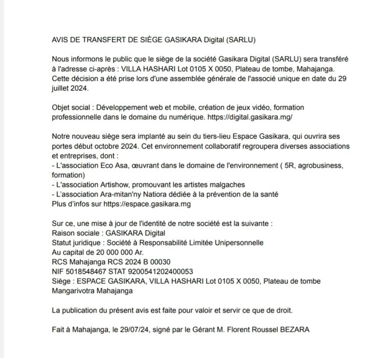 Image à la une de AVIS DE TRANSFERT