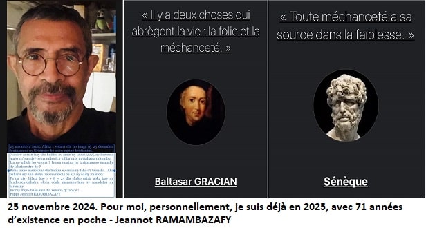 Image à la une de Jeannot RAMAMBAZAFY. 25 novembre 2024. Pour moi, personnellement, je suis déjà en 2025, avec 71 années d’existence en poche