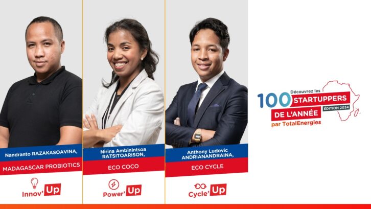 Image à la une de ENTREPRENEURIAT – Nandranto Razakasoavina, Ludovic Andrianandraina et Ambinintsoa Ratsitoarison désignés lauréats du Challenge Startupper de 2024 par Total Energies