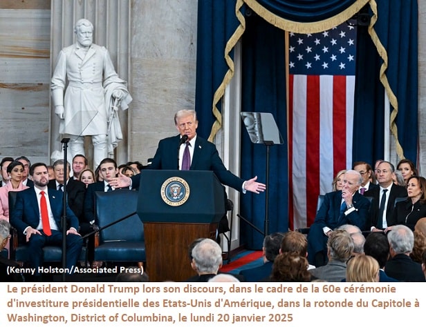 Image à la une de Donald Trump. Discours d’inauguration intégral traduit en français, prononcé le 20 janvier 2025 au Capitole, en tant que 47è Président élu des Etats-Unis d’Amérique