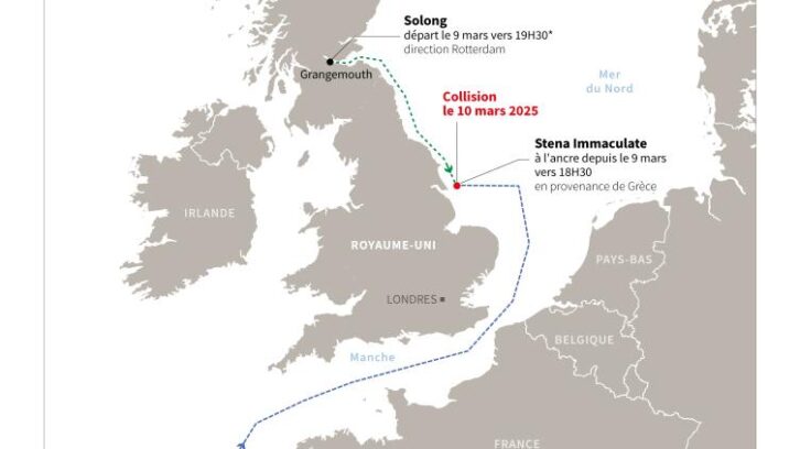 Image à la une de Collision entre un pétrolier et un cargo en mer du Nord, rejet de kérosène