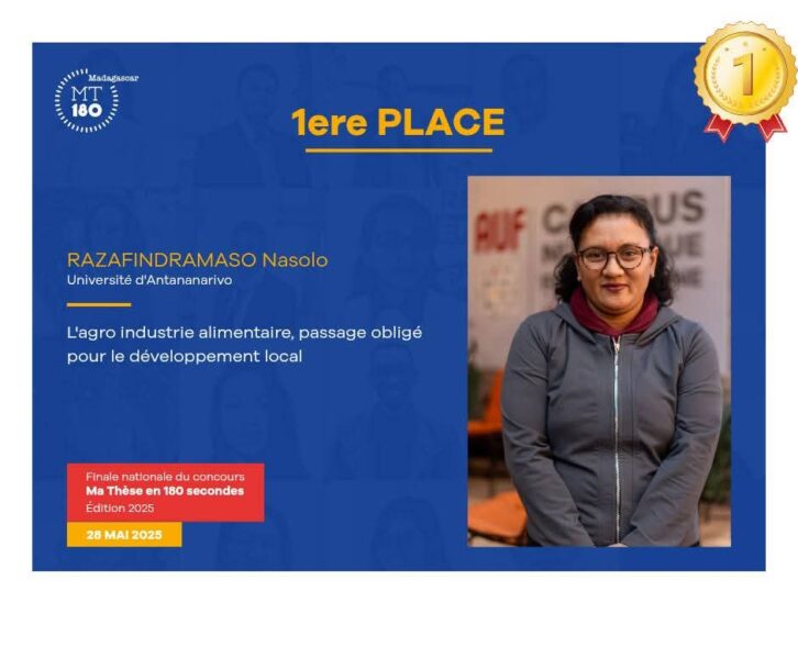 Image à la une de RECHERCHE – Nasolo Razafindramaso remporte la finale nationale de « Ma Thèse en 180 secondes » 2025