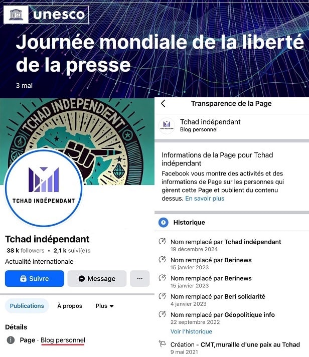 Image à la une de Tchad Indépendant. Blog personnel sur facebook mais ni journal ni écrits de journalistes