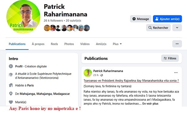 Image à la une de Patrick Venance Raharimanana. Zaza “affabulateur”  tsy niraharaha ny hafatry ny rainy ka nivari-lavo tanteraka amina soratsoratra tsy misy porofo na ny iray aza