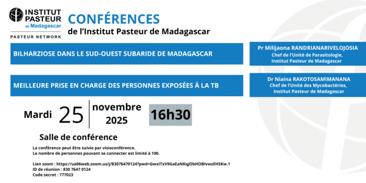 Image à la une de Conférences : « Bilharziose dans le Sud-Ouest subaride de Madagascar » et « Amélioration de la prise en charge des personnes exposées à la tuberculose »